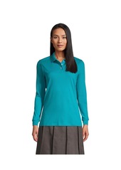 Lands' End Women's School Uniform Long Sleeve Interlock Polo Shirt - Gray heather