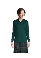 Lands' End Women's School Uniform Long Sleeve Interlock Polo Shirt - Evergreen