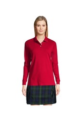 Lands' End Women's School Uniform Long Sleeve Interlock Polo Shirt - Deep purple