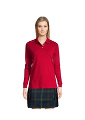 Lands' End Women's School Uniform Long Sleeve Interlock Polo Shirt - Evergreen