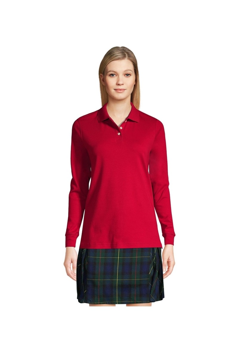 Lands' End Women's School Uniform Long Sleeve Interlock Polo Shirt - Red