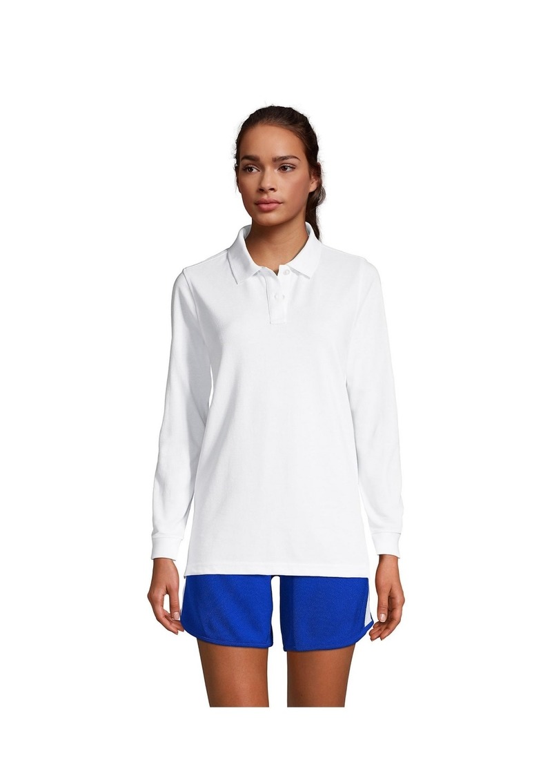 Lands' End Women's School Uniform Long Sleeve Mesh Polo Shirt - White