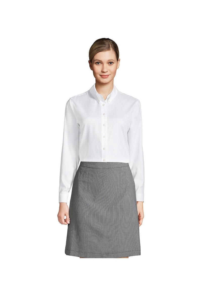Lands' End Women's School Uniform Long Sleeve No Iron Pinpoint Shirt - White