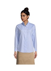 Lands' End Women's School Uniform Long Sleeve No Iron Pinpoint Shirt - Blue