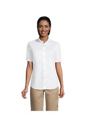 Lands' End Women's School Uniform No Gape Short Sleeve Stretch Shirt - Pearl white