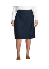 Lands' End Plus Size Solid A-line Skirt Below the Knee - Khaki