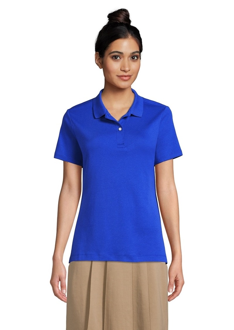 Lands' End Women's School Uniform Short Sleeve Feminine Fit Interlock Polo Shirt - Cobalt