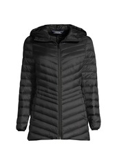 Lands' End Women's Ultralight Packable Hooded Long Down Jacket - Black