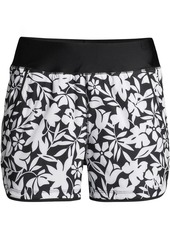 "Lands' End Women's 3"" Quick Dry Elastic Waist Board Shorts Swim Cover-up Shorts with Panty - Black havana floral"