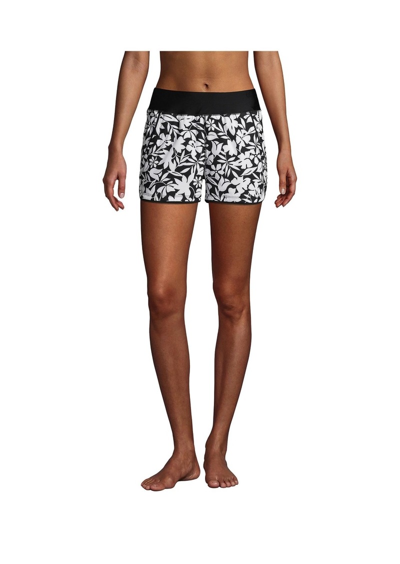 "Lands' End Women's 3"" Quick Dry Elastic Waist Board Shorts Swim Cover-up Shorts with Panty - Black havana floral"