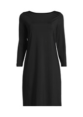 Lands' End Women's 3/4 Sleeve Boatneck Swim Cover-up Dress - Black