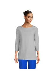 Lands' End Women's 3/4 Sleeve Heavyweight Jersey Boatneck Button Back Tunic - Ultimate gray