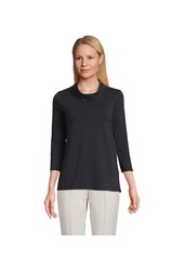 Lands' End Women's 3/4 Sleeve Light Weight Jersey Cowl Neck Top - Black