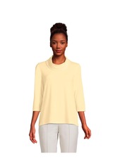 Lands' End Women's 3/4 Sleeve Light Weight Jersey Cowl Neck Top - White