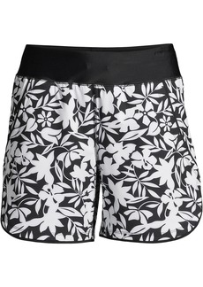 "Lands' End Women's 5"" Quick Dry Elastic Waist Board Shorts Swim Cover-up Shorts with Panty Print - Black havana floral"