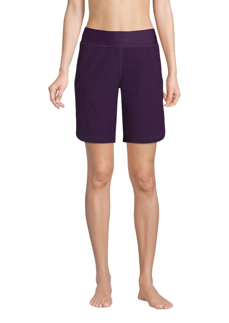 "Lands' End Women's 9"" Quick Dry Modest Swim Shorts with Panty - Blackberry"