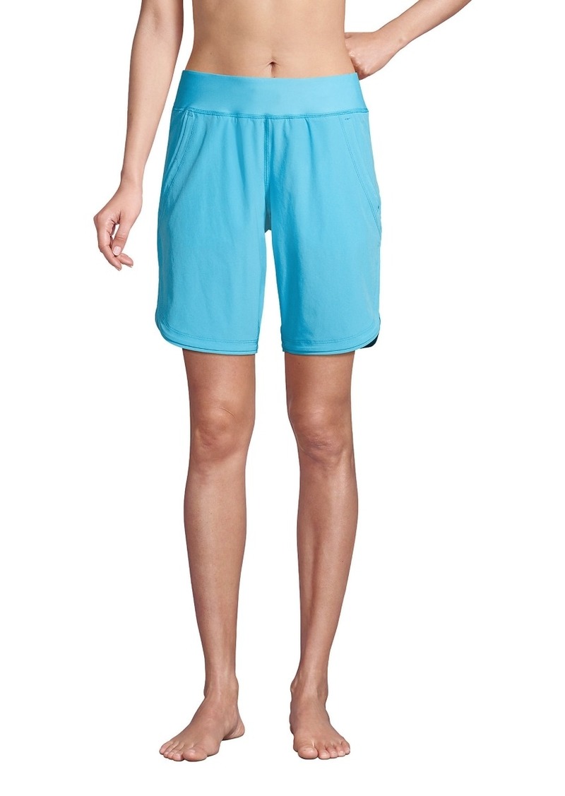 "Lands' End Women's 9"" Quick Dry Modest Swim Shorts with Panty - Turquoise"