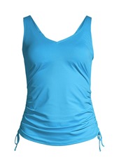 Lands' End Women's Adjustable V-neck Underwire Tankini Swimsuit Top Adjustable Straps - Electric blue multi/swirl