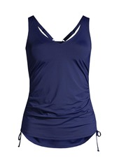 Lands' End Women's Adjustable V-neck Underwire Tankini Swimsuit Top Adjustable Straps - Deep sea navy