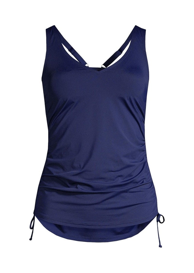 Lands' End Women's Adjustable V-neck Underwire Tankini Swimsuit Top Adjustable Straps - Deep sea navy