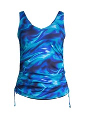 Lands' End Women's Chlorine Resistant Adjustable Underwire Tankini Swimsuit Top - Turquoise awning stripe