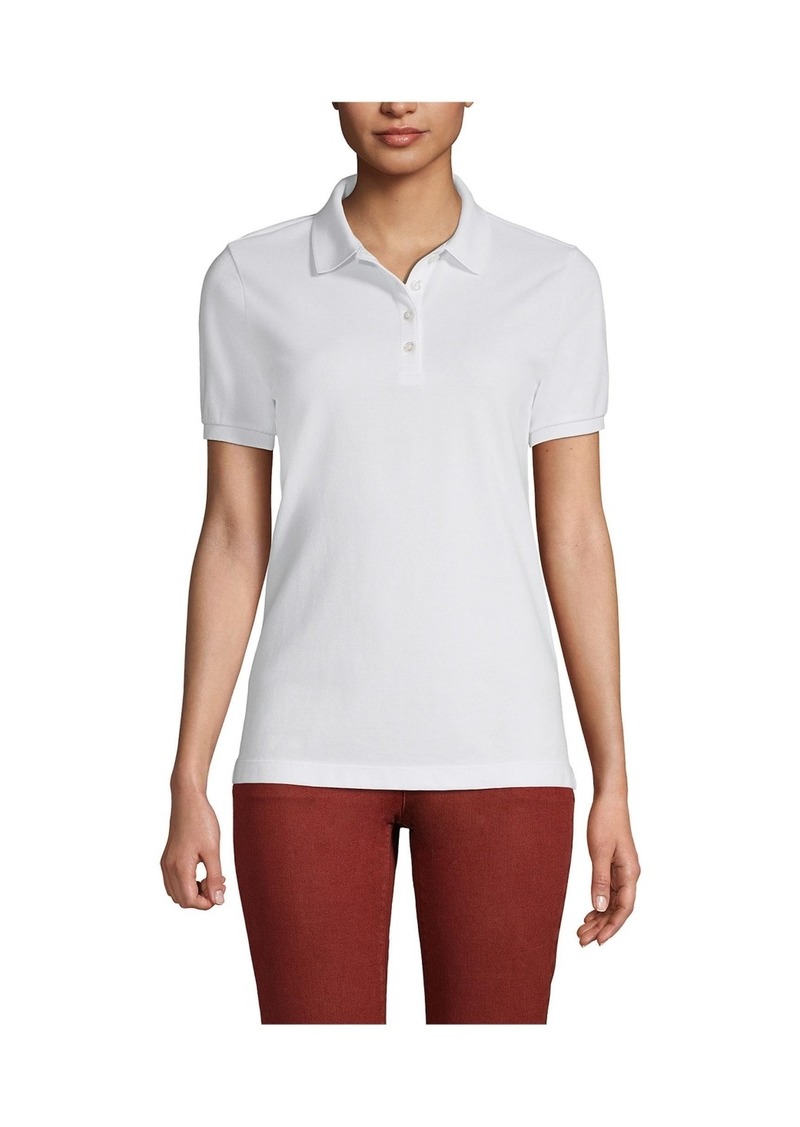 Lands' End Women's Banded Short Sleeve Fem Fit Mesh Polo - White