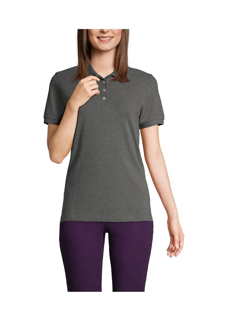 Lands' End Women's Banded Short Sleeve Fem Fit Mesh Polo - Charcoal heather