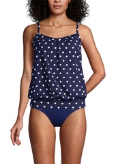Lands' End Women's Blouson Tummy Hiding Tankini Swimsuit Top Adjustable Straps - Deep sea navy/spaced dye