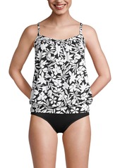 Lands' End Women's Chlorine Resistant Blouson Tankini Swimsuit Top - Black havana floral