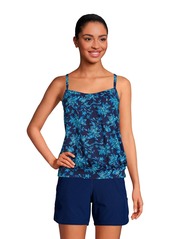 Lands' End Women's Chlorine Resistant Blouson Tankini Swimsuit Top - Black havana floral