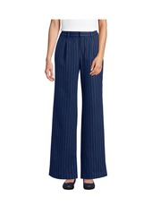 Lands' End Women's Brushed Flannel High Rise Pleated Wide Leg Pants - Deep sea navy pinstripe