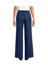 Lands' End Women's Brushed Flannel High Rise Pleated Wide Leg Pants - Deep sea navy pinstripe