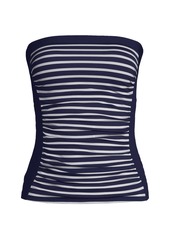 Lands' End Women's Chlorine Resistant Bandeau Tankini Swimsuit Top with Removable Adjustable Straps - Deep sea navy