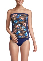 Lands' End Women's Chlorine Resistant Bandeau Tankini Swimsuit Top with Removable Adjustable Straps - Deep sea/media stripe