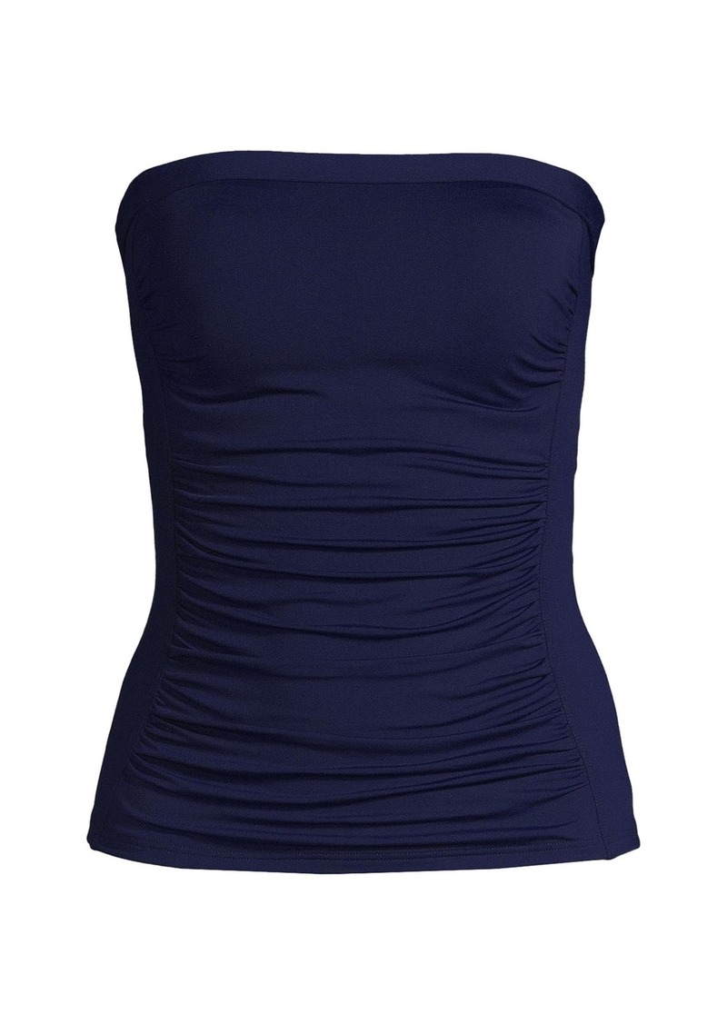 Lands' End Women's Chlorine Resistant Bandeau Tankini Swimsuit Top with Removable Adjustable Straps - Deep sea navy