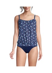 Lands' End Women's Chlorine Resistant Blouson Tankini Swimsuit Top - Deep sea navy jacobean