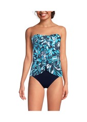 Lands' End Women's Chlorine Resistant Mesh Bandeau High Leg Fauxkini One Piece Swimsuit - Black/white abstract floral