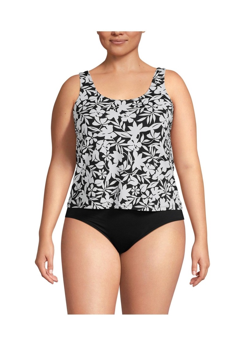 Lands' End Women's Chlorine Resistant One Piece Scoop Neck Fauxkini Swimsuit - Black havana floral