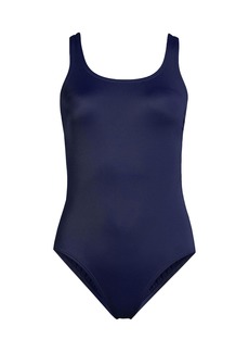 Lands' End Women's Chlorine Resistant High Leg Soft Cup Tugless Sporty One Piece Swimsuit - Deep sea navy