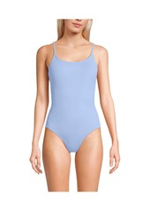 Lands' End Women's Scoop Neck High Leg Tugless Tank Thin Strap One Piece Swimsuit - Sunlight lime