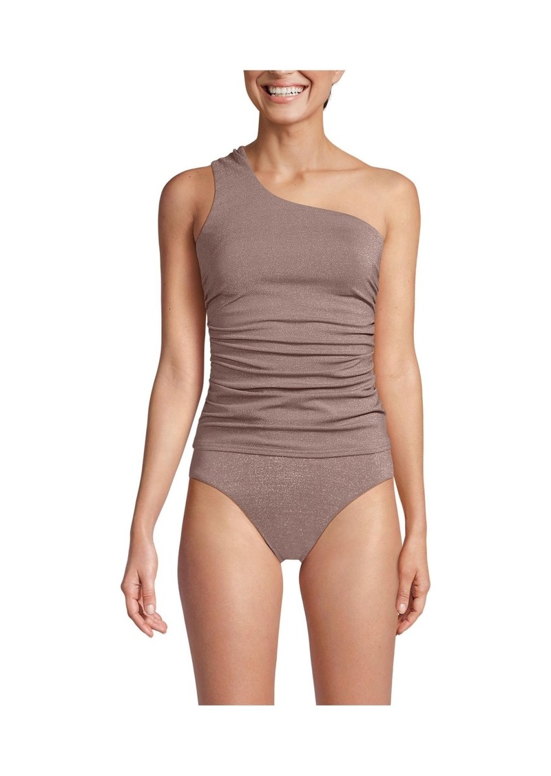 Lands' End Women's Chlorine Resistant Shine Shirred One Shoulder Tankini Swimsuit Top - Bronze sand shine