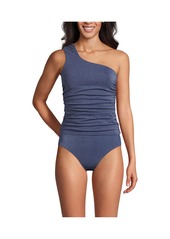 Lands' End Women's Chlorine Resistant Shine Shirred One Shoulder Tankini Swimsuit Top - Bronze sand shine