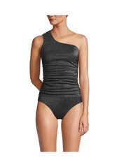 Lands' End Women's Chlorine Resistant Shine Shirred One Shoulder Tankini Swimsuit Top - Bronze sand shine