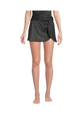 Lands' End Women's Chlorine Resistant Shine Twist Front Mini Swim Cover-up Skirt - Deep balsam shine