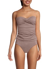 Lands' End Women's Shine Wrap Bandeau Tankini Swimsuit Top - Bronze sand shine