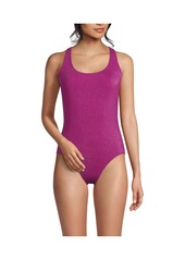 Lands' End Women's Chlorine Resistant Shine X-Back High Leg Soft Cup Tugless One Piece Swimsuit - Mediterranean blue shine