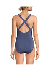 Lands' End Women's Chlorine Resistant Shine X-Back High Leg Soft Cup Tugless One Piece Swimsuit - Mediterranean blue shine