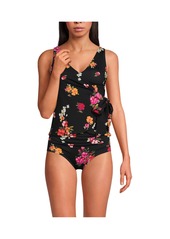 Lands' End Women's Side Tie V-neck Tankini Swimsuit Top - Black meadow floral