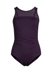 Lands' End Women's Chlorine Resistant Smoothing Control Mesh High Neck One Piece Swimsuit - Black