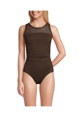 Lands' End Women's Chlorine Resistant Smoothing Control Mesh High Neck One Piece Swimsuit - Black